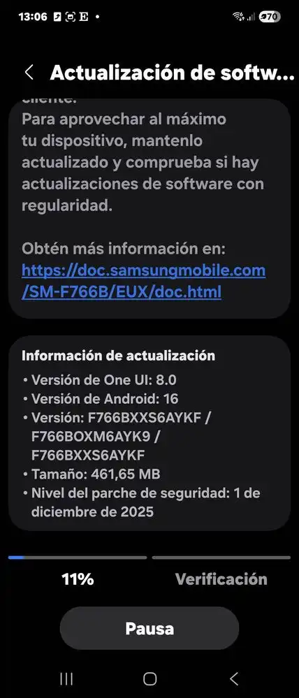 Galaxy Z Flip7 December 2025 update screenshot Europe