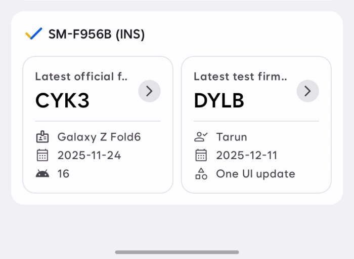 Galaxy Z Fold6 One UI 8.5 test firmware