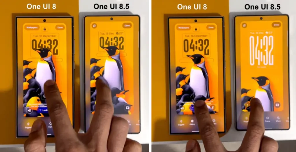One UI 8 vs One UI 8.5 lock screen