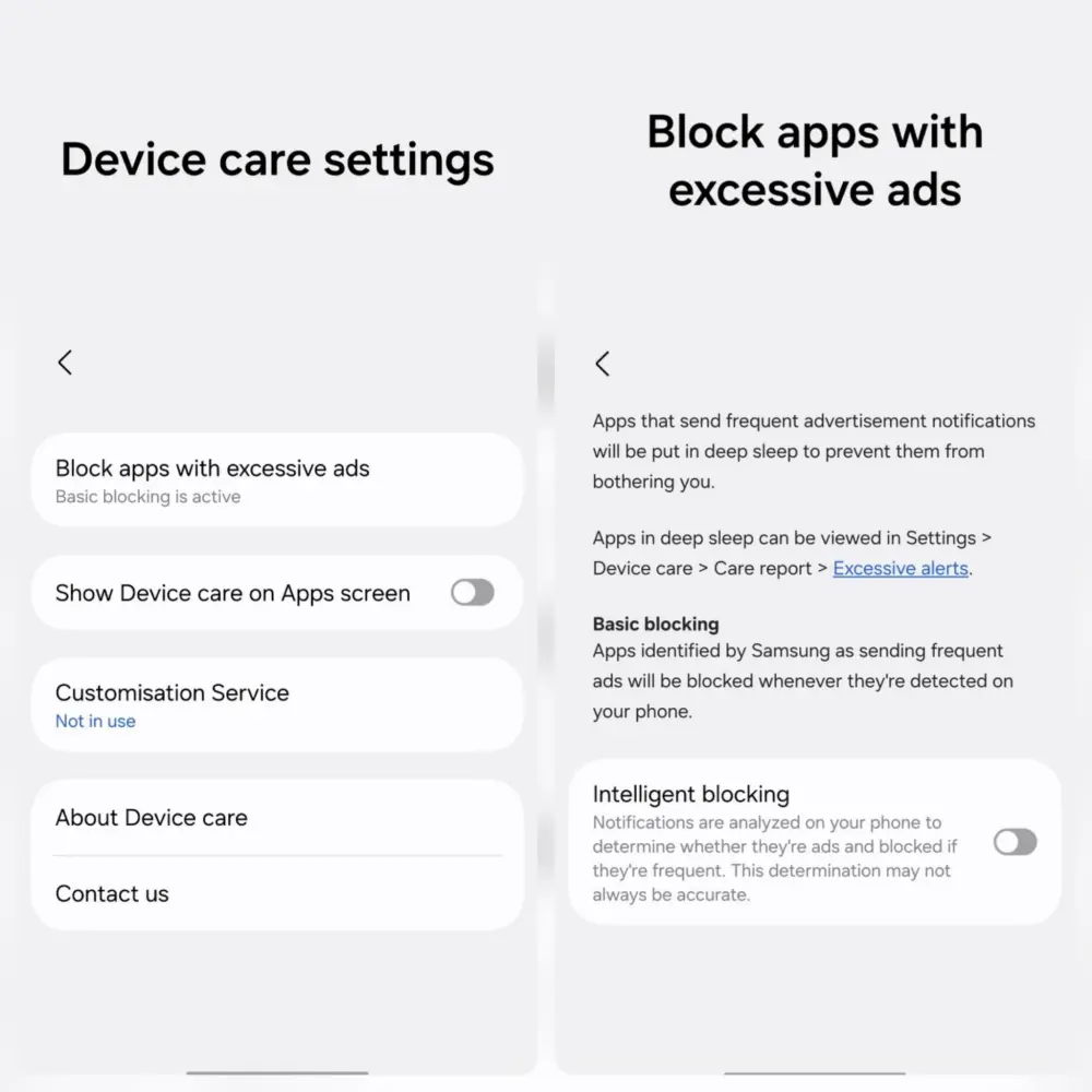 One UI 8.5 Device Care Settings