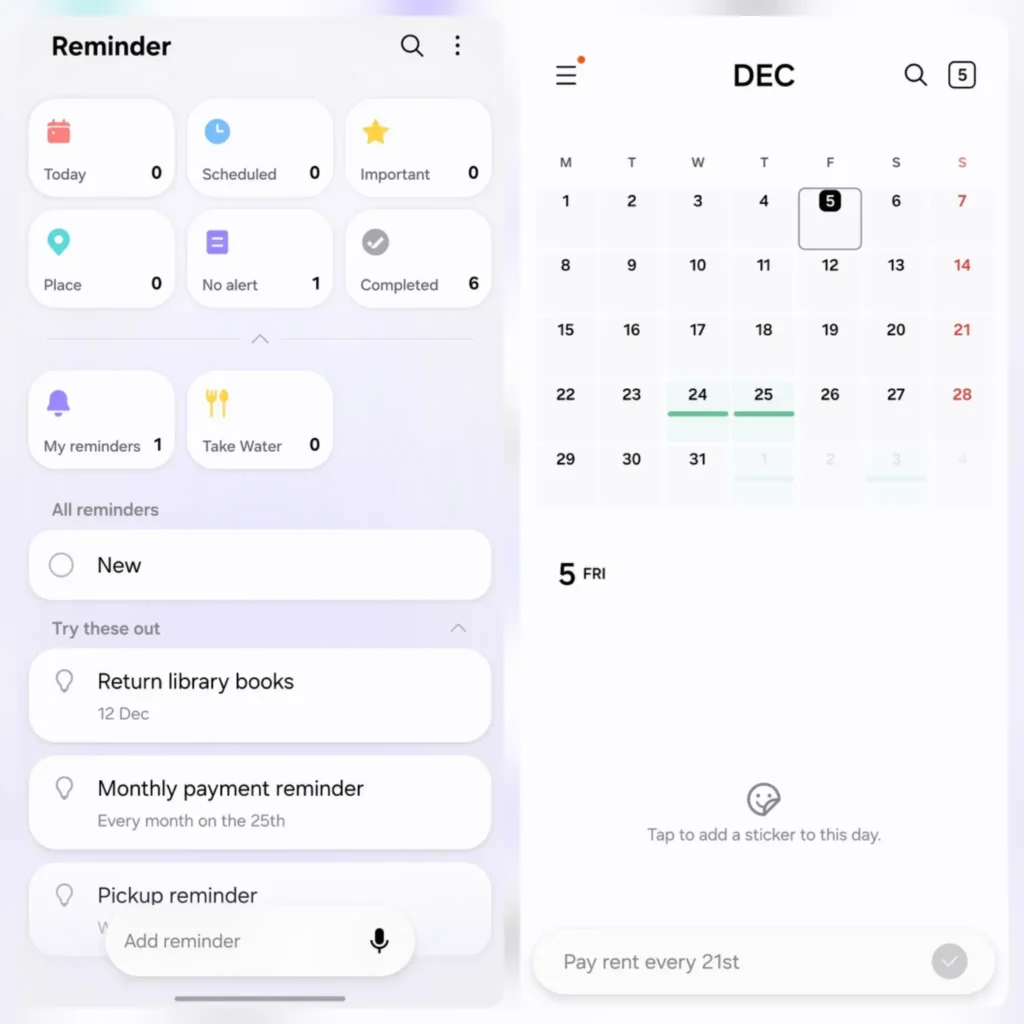 One UI 8.5 Reminder and Calendar