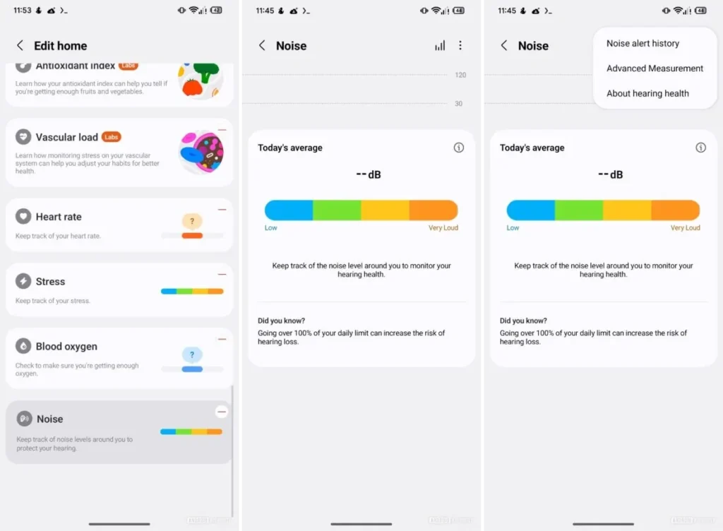 Samsung health noise
