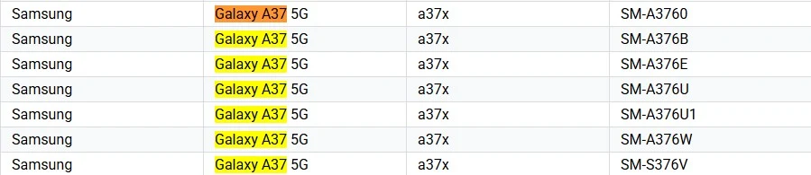 Galaxy A37 list play console