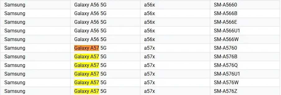 Galaxy A56 play console list