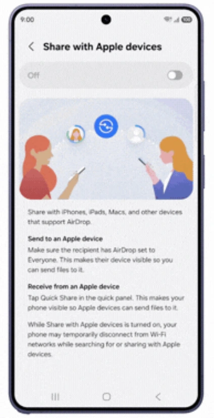 Samsung Galaxy S26 AirDrop support