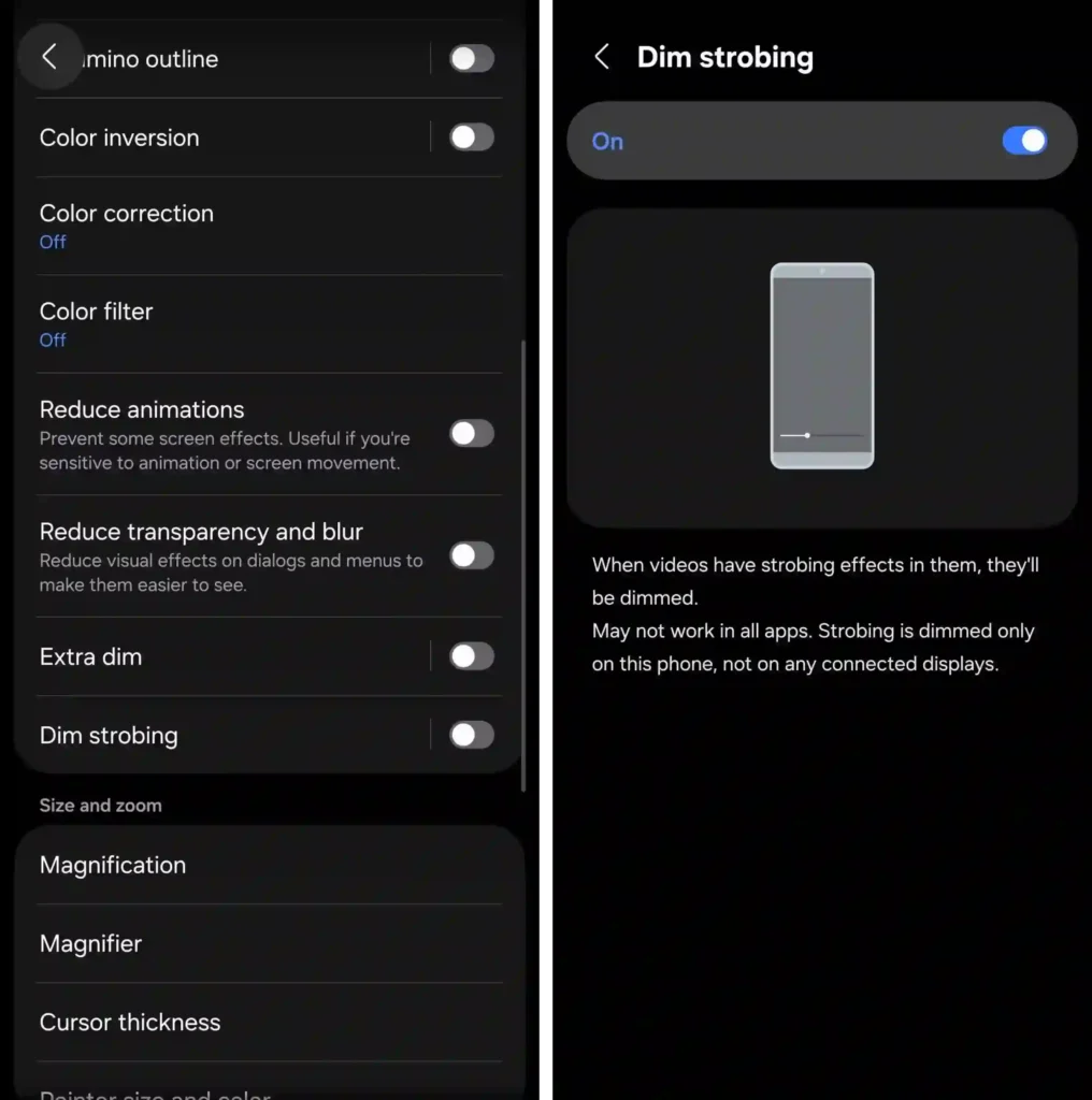 One UI 8.5 Dim strobing