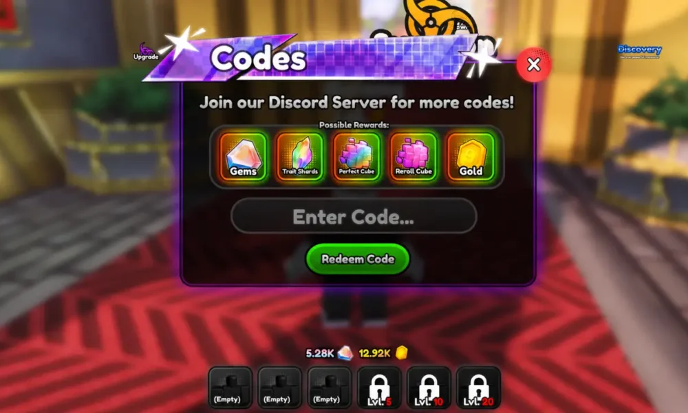 Anime Squadron codes - in-game code redemption menu screen