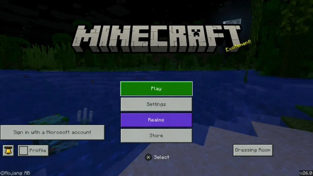 Minecraft PS5 Clear Account Sign in Data menu option