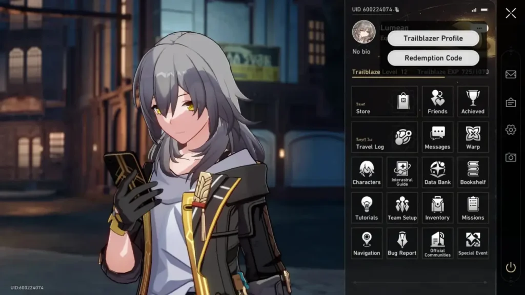 Honkai Star Rail - Redemption Code menu location in-game
