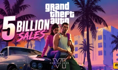 GTA 6 Vice City artwork with sales chart showing $5 billion launch week projection