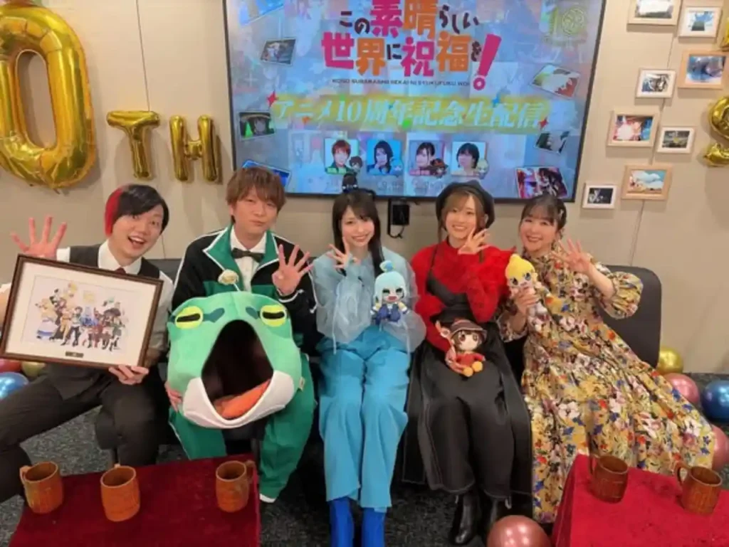 Konosuba - main voice cast at the 10th anniversary event in Yokohama