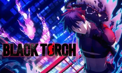 Black Torch anime key visual showing Jiro Azuma and the cat Rago