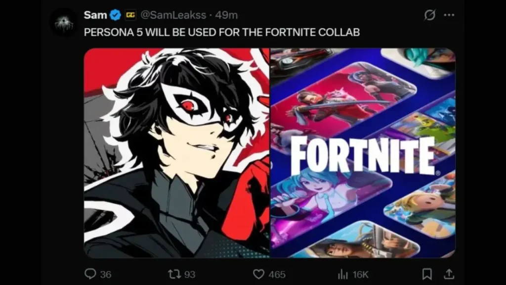 Persona 5 - Joker key art referenced in Fortnite collab leak