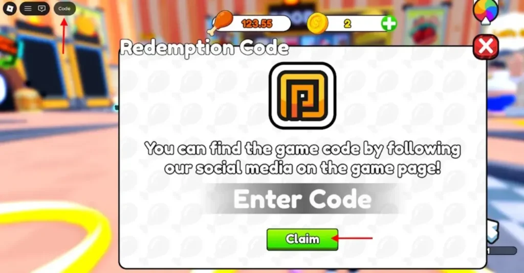 Get Fat to Break Tape - code redemption box in top-left corner