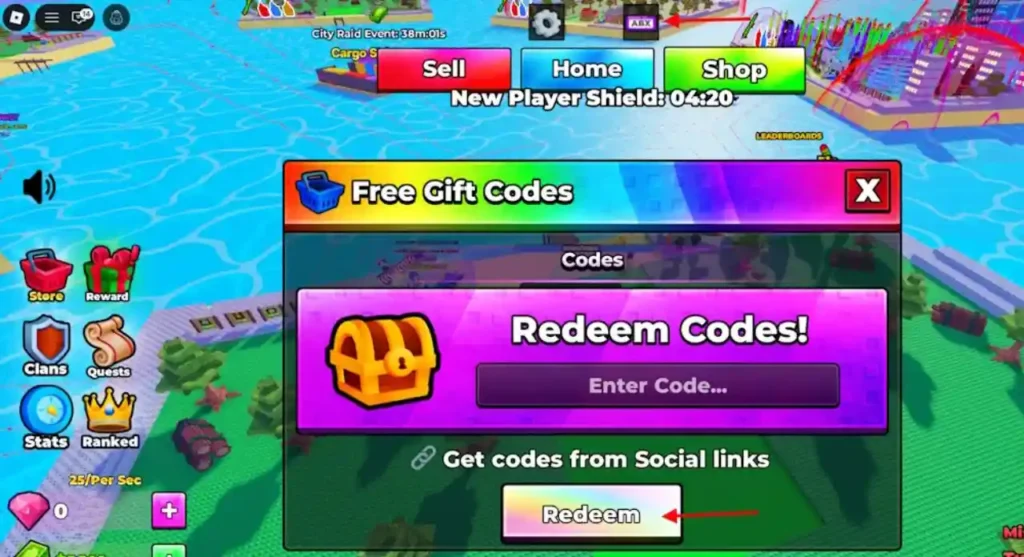 Missile Empire - Codes button and entry box on base screen