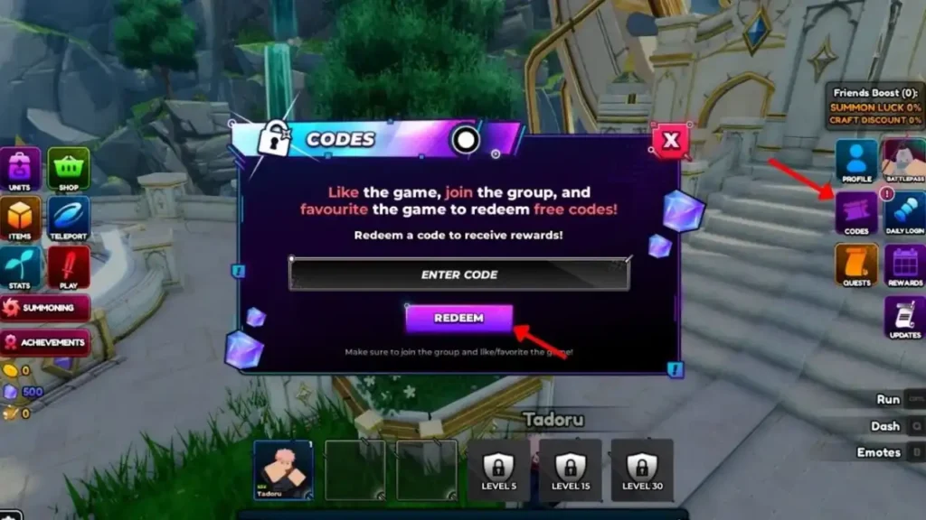 Anime Overseer codes button on right side of screen