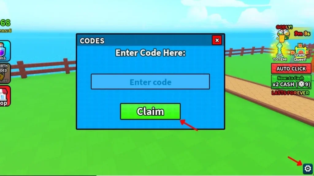 Level Your Weapon gear icon and Codes tab location