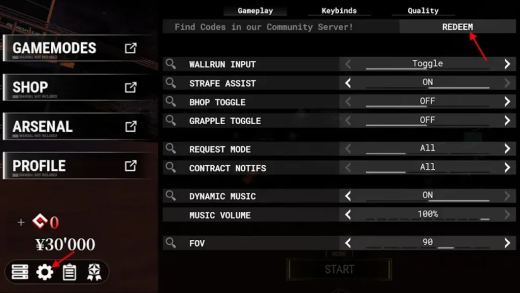 Redliner - code redemption textbox and Redeem button