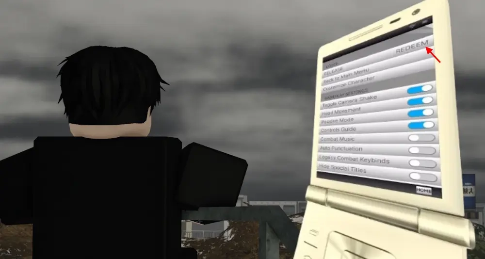 Rintama High phone settings menu showing the code redemption box