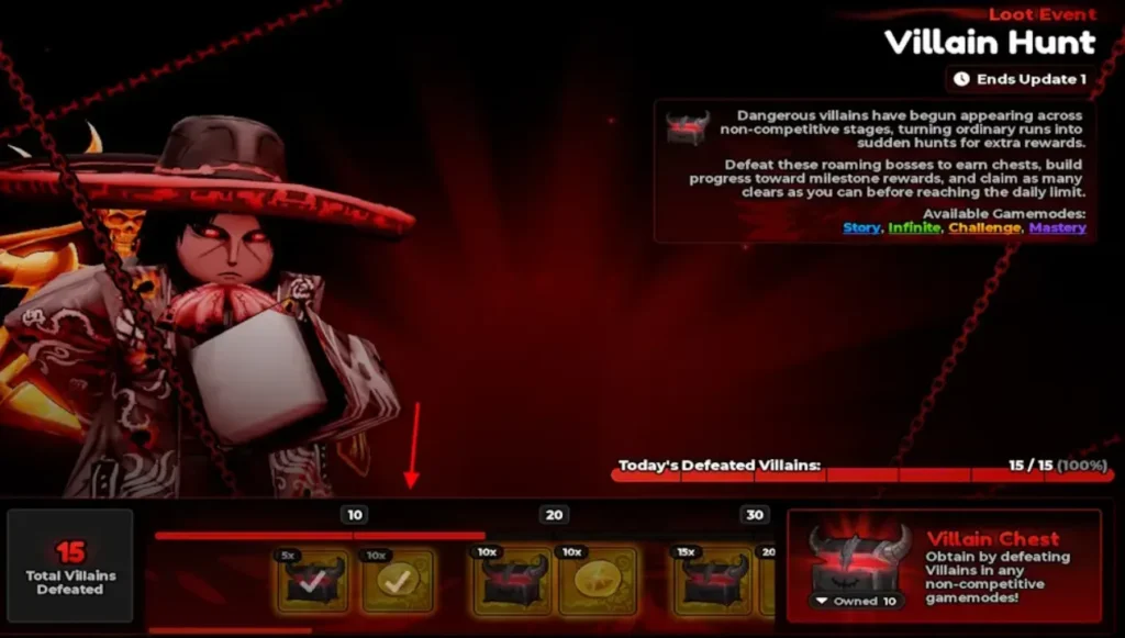 Anime Expeditions Villain Chest - villain boss alert appearing during a Story mode run