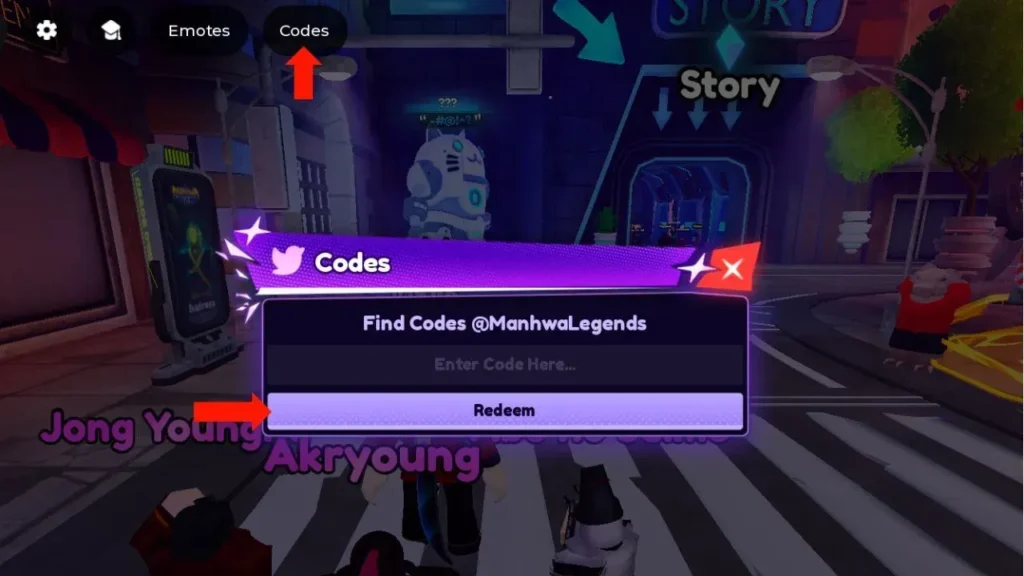 manhwa legends code redeem code box
