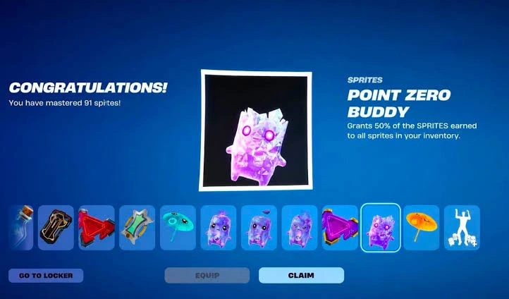 Fortnite - Quack Sprite equipped alongside other Sprites in a player's loadout