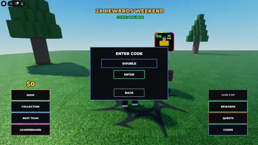 Build A Soccer Squad - CODES button location in the lobby menu