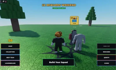 Build A Soccer Squad codes - active DOUBLE code banner in the Roblox lobby