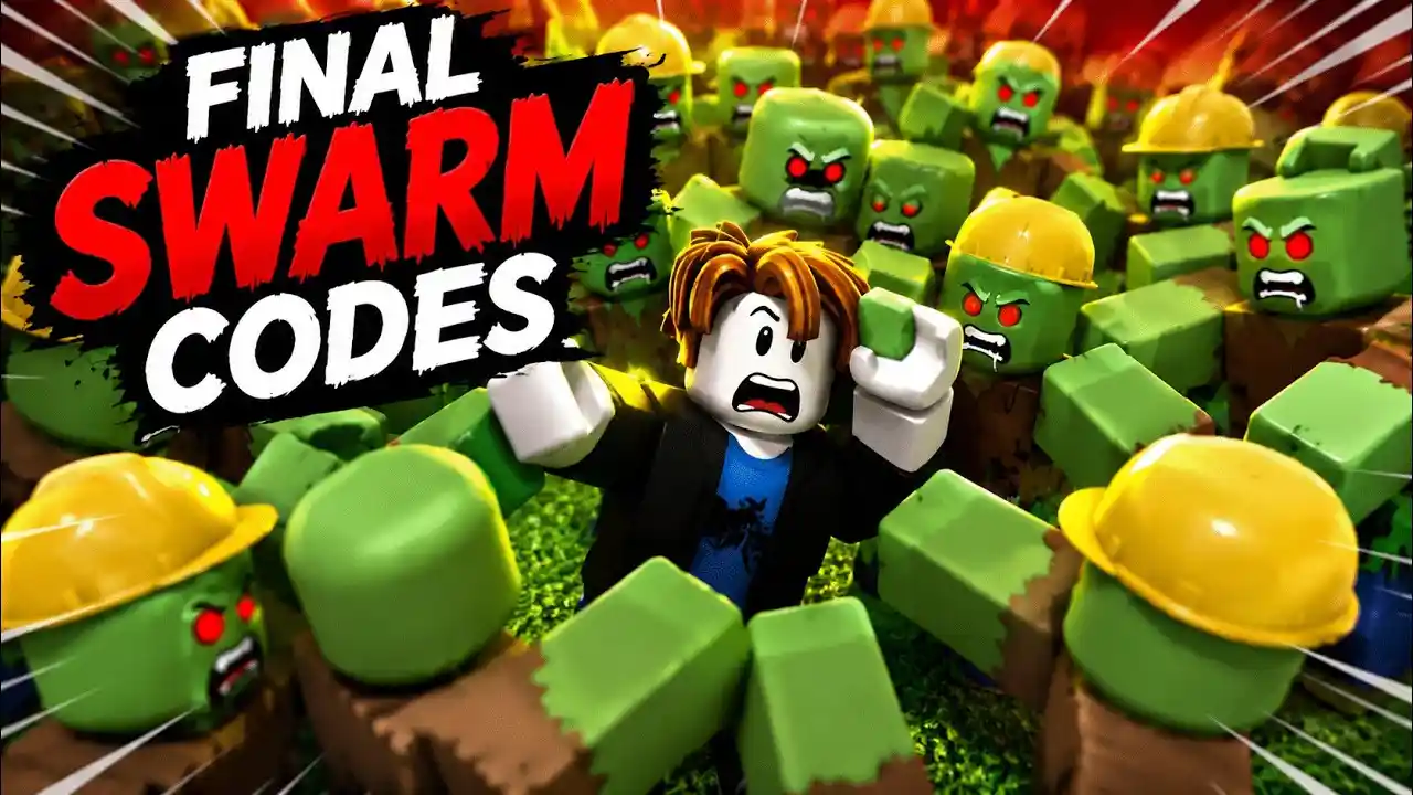Final Swarm - active codes list showing Jungl3, Update1, supdoggy rewards