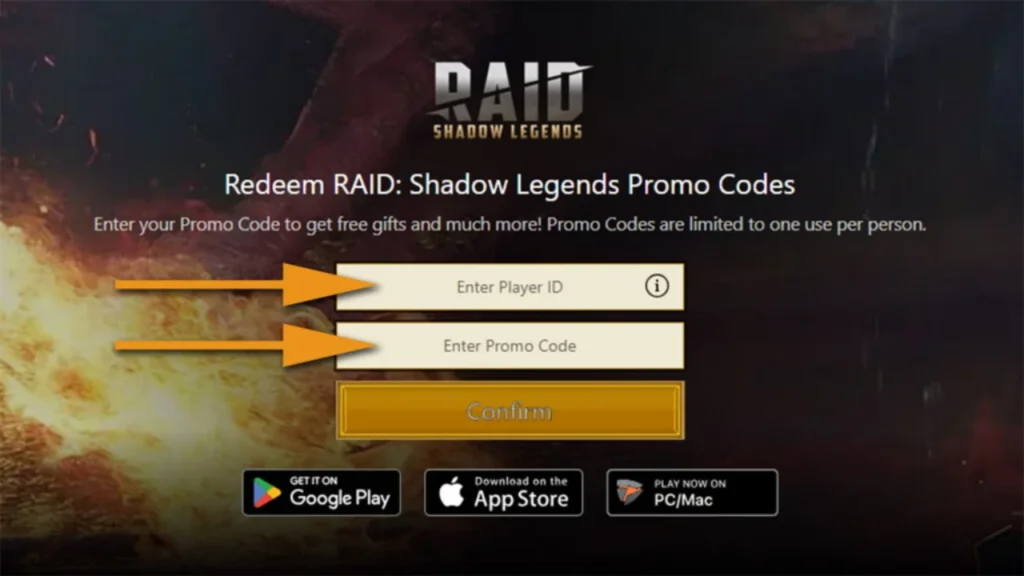 RAID Shadow Legends Promo Codes menu redemption screen