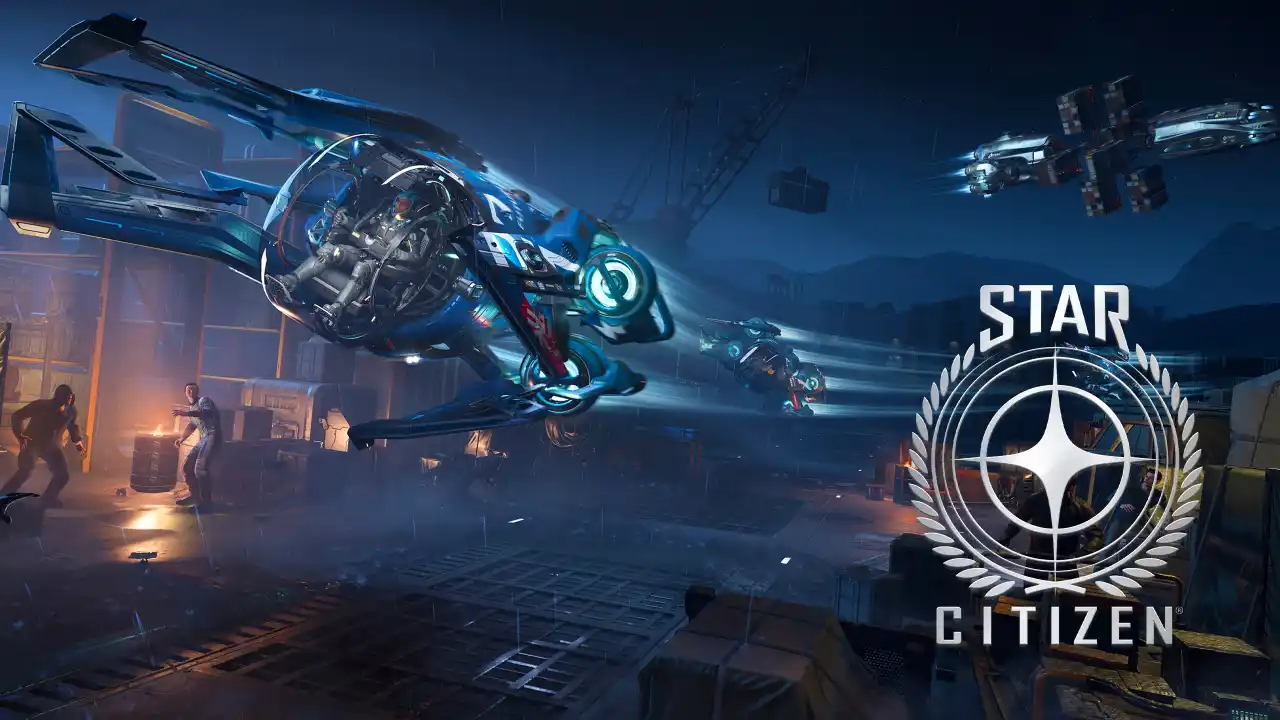 Star Citizen - spaceship flying over a planetary landing zone