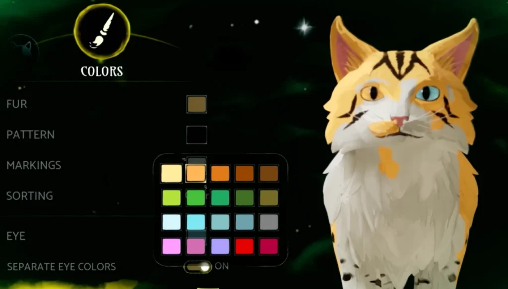 Warrior Cats: Clans of the Forest character customization screen