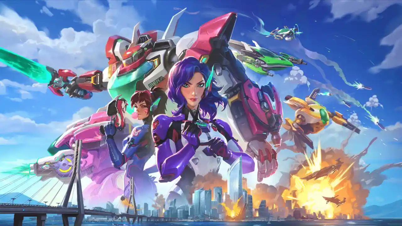 Overwatch Season 4 key art featuring new hero D.Mon in her mech