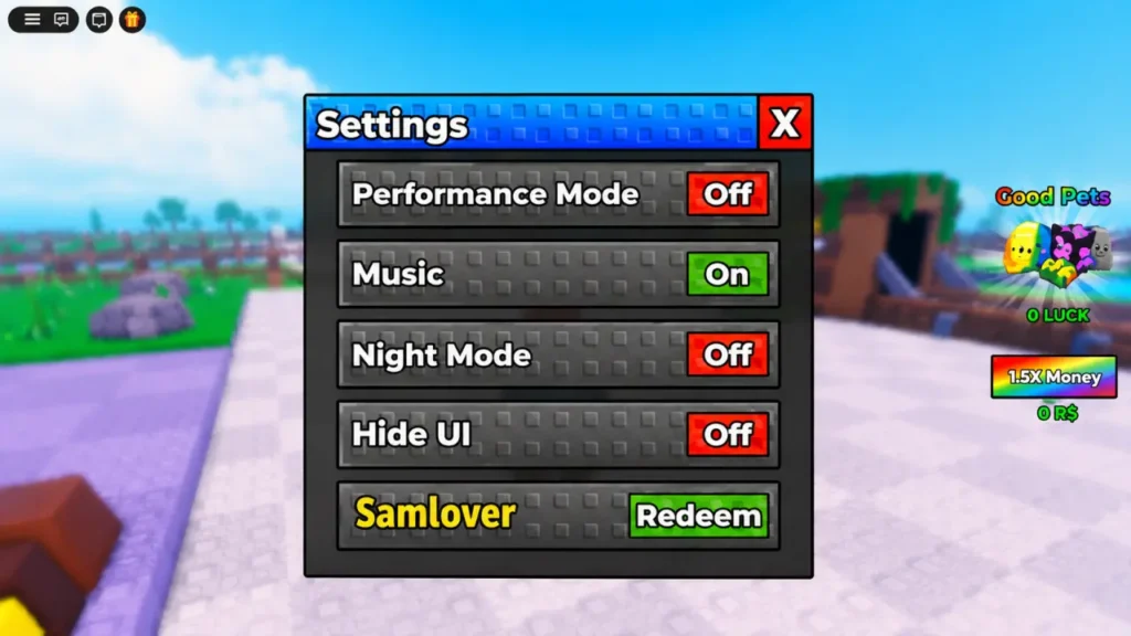 Unbox ASMR - settings cog code redemption screen