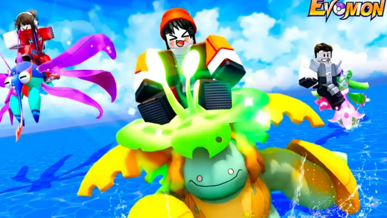 Evomon player battling a wild creature in Roblox