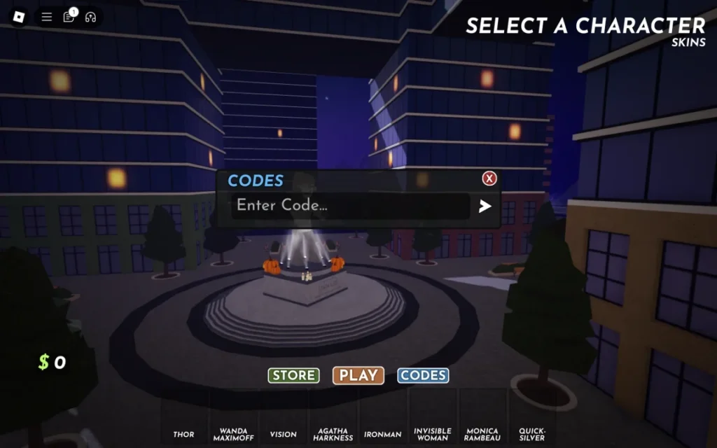 Marvel Omega codes button on main menu screen