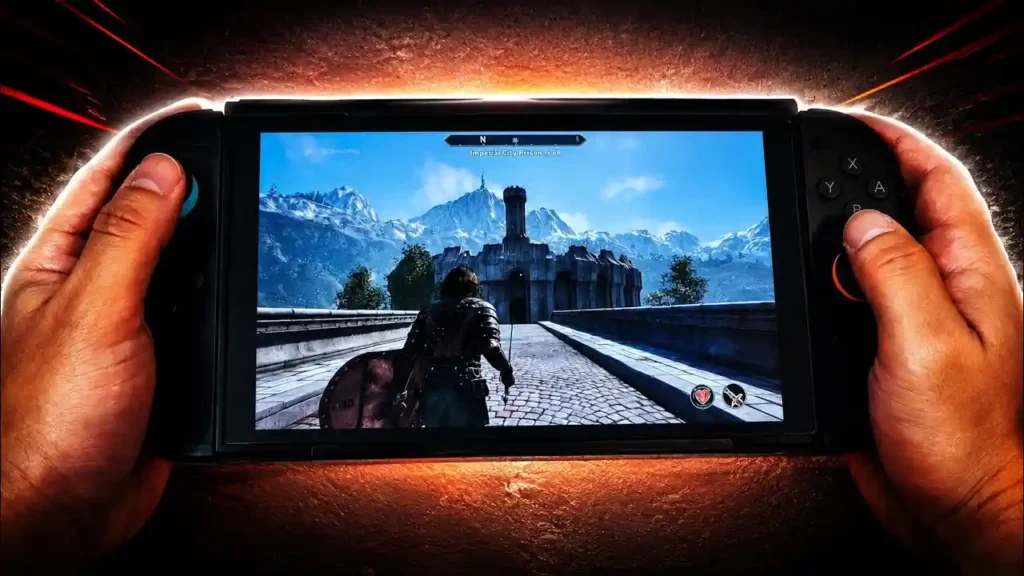 Oblivion Remastered Switch 2 Cyrodiil landscape handheld and docked comparison