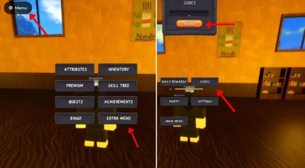 Ninja Time code entry box after tapping the bird icon in Roblox