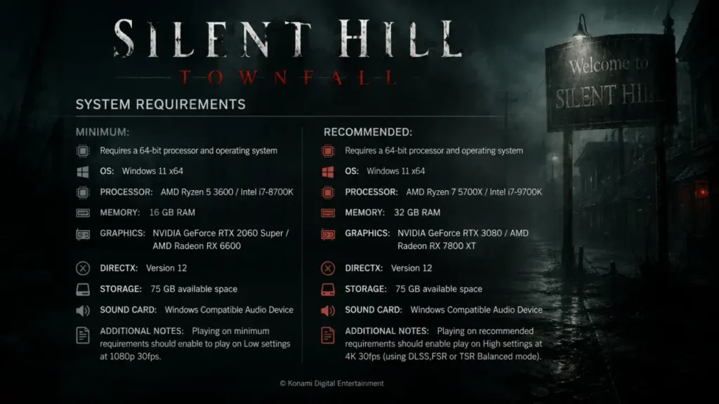 Silent Hill Townfall PC system requirements comparison chart