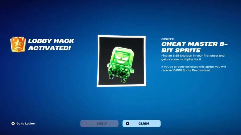 Fortnite Lobby Hack Activated reward confirmation screen