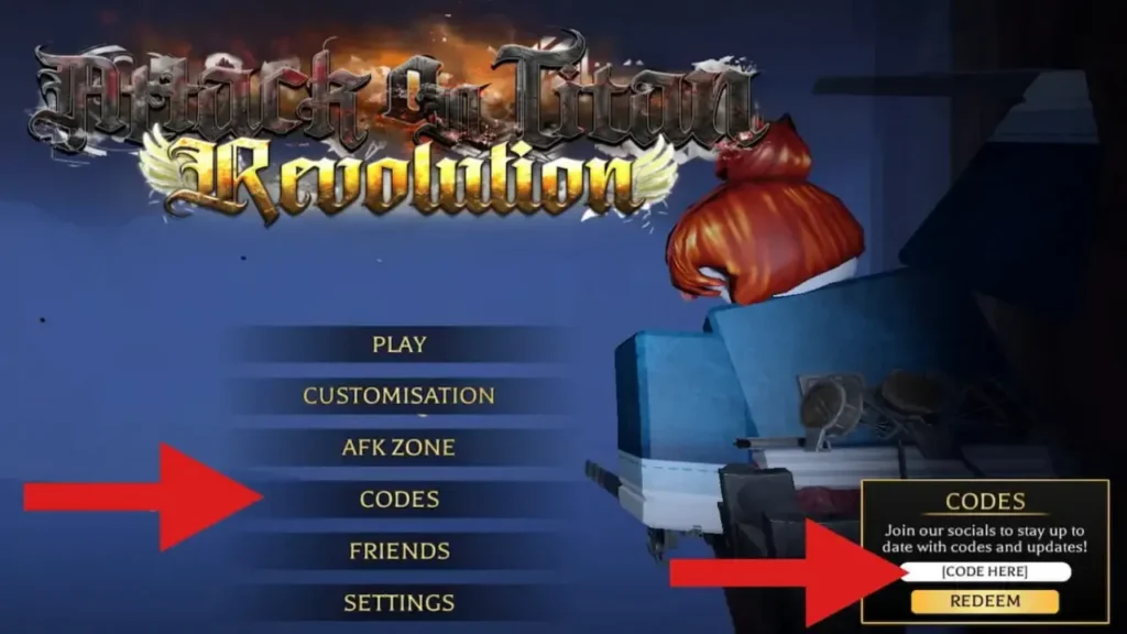 Attack on Titan Revolution - Codes redemption menu screenshot