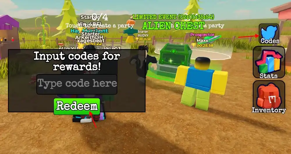 Search For The Needle codes — Gems and Luck Boost reward example