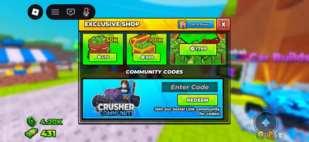Build and Kill Zombies - Shop menu Enter Code redemption box