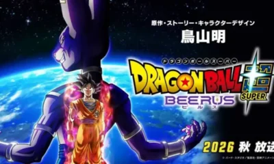 Dragon Ball Super Beerus key art of Goku facing the God of Destruction Beerus