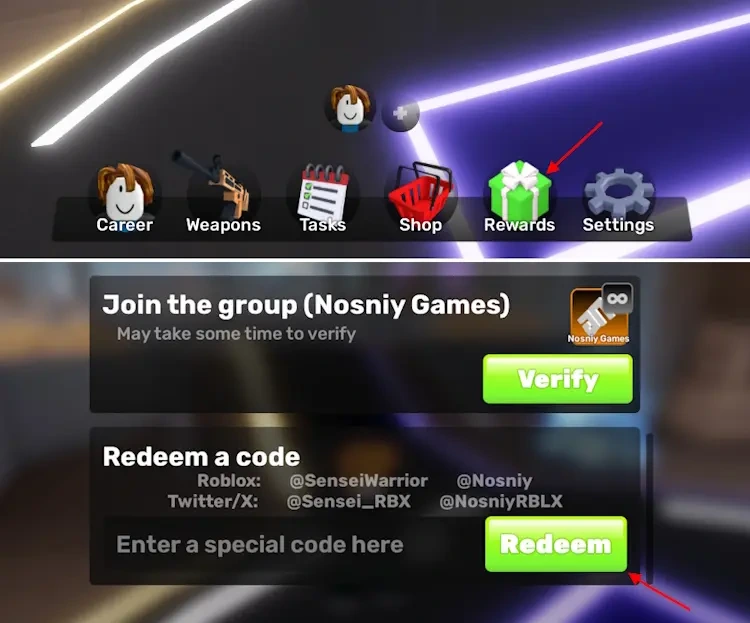 Roblox rivals redeem box menu options