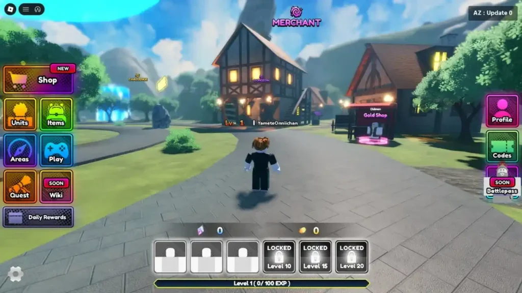 Anime Zero Simulator - in-game Codes redemption menu
