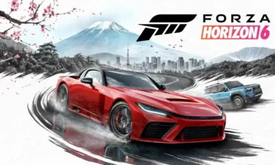Forza Horizon 6 - key art featuring cars racing through Japan