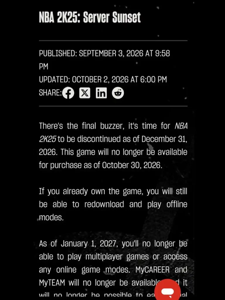 NBA 2K25 - MyCareer mode screen before its December shutdown