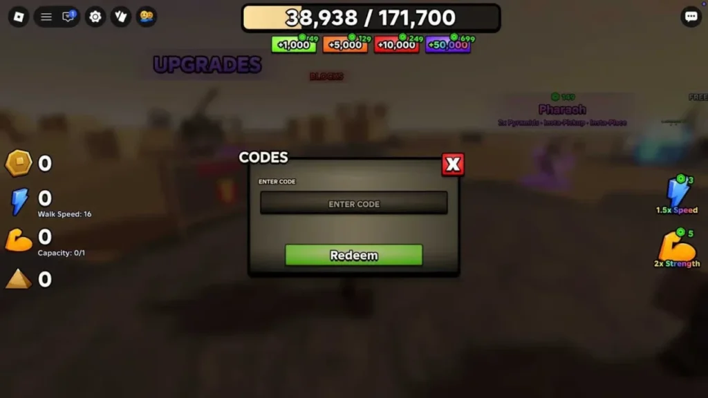 Build the Pyramid - Codes menu with Halloween event rewards