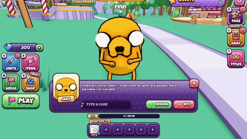 Candy Kingdom Defense - Jake’s Code Corner redemption menu in the Tree Fort